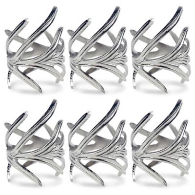 DII Antique Silver Branch Napkin Rings, 6 pc.
