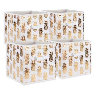 Zingz & Thingz Non-Woven Pineapple Square Polyester Cube Storage Bin, 11 in. x 11 in. x 11 in.