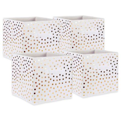 Zingz & Thingz Non-Woven Dots Square Polyester Cube Storage Bin, 11 in. x 11 in. x 11 in., White/Gold