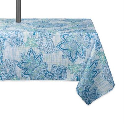 Zingz & Thingz Blue Watercolor Paisley Print Outdoor Tablecloth with Zipper, 60 in. x 84 in., Fits Tables That Seat 6-8