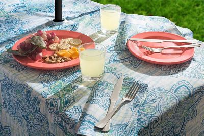 Image showing  Blue Watercolor Paisley Print Outdoor Tablecloth with Zipper, 60 in. x 84 in., Fits Tables That Seat 6-8