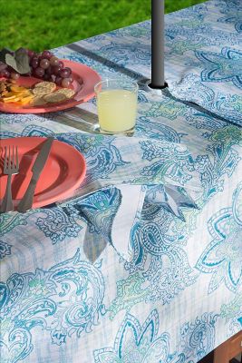Image showing  Blue Watercolor Paisley Print Outdoor Tablecloth with Zipper, 60 in. x 120 in., Fits Tables That Seat 10-12