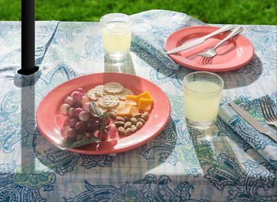 Image showing  Blue Watercolor Paisley Print Outdoor Tablecloth with Zipper, 60 in. x 120 in., Fits Tables That Seat 10-12