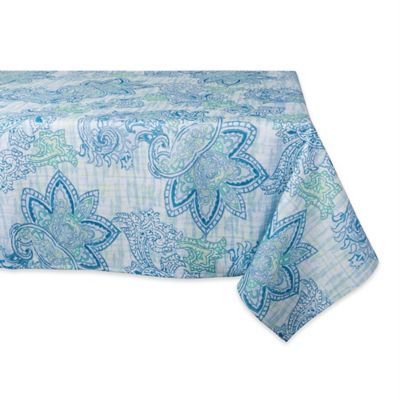 DII Blue Watercolor Paisley Print Outdoor Tablecloth, 60 in. x 84 in., Fits Tables That Seat 6-8 People