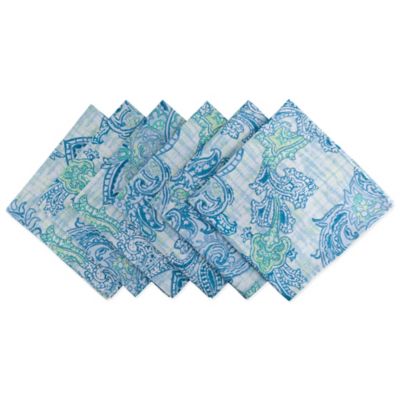 DII Blue Watercolor Paisley Print Outdoor Napkin, Set of 6
