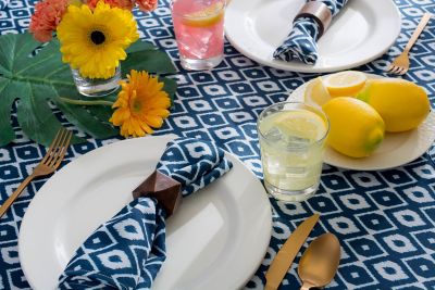 Image showing  Ikat Round Outdoor Tablecloth with Zipper, 60 in.