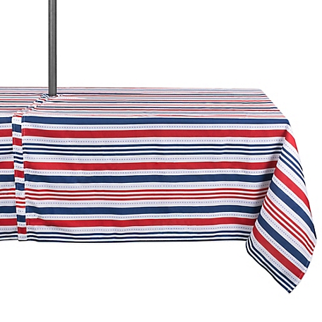 Zingz & Thingz Patriotic Striped Outdoor Tablecloth with Zipper, 60 in. x 84 in.