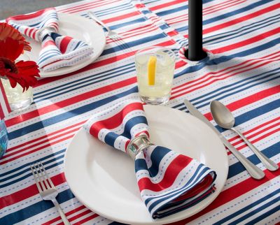 Image showing  Patriotic Striped Outdoor Tablecloth with Zipper, 60 in. x 84 in.