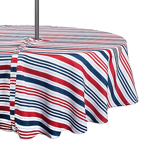 Zingz & Thingz Patriotic Striped Round Outdoor Tablecloth with Zipper, 60 in. Polyester