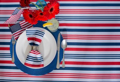 Image showing  Patriotic Striped Round Outdoor Tablecloth with Zipper, 60 in. Polyester