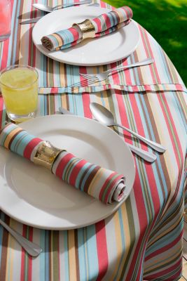 Image showing 5 th DII Summer Striped Outdoor Tablecloth, 60 in. x 84 in.