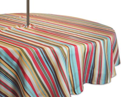 DII Summer Striped Round Outdoor Tablecloth with Zipper