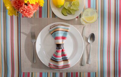 Image showing  Summer Striped Round Outdoor Tablecloth with Zipper
