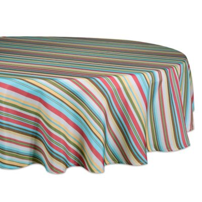 Image showing  Summer Striped Round Outdoor Tablecloth, 60 in., Polyester