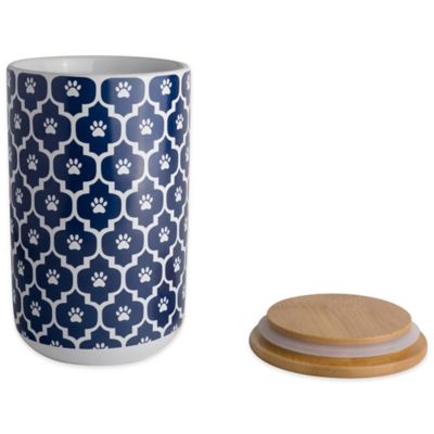 Image showing 6 th Bone Dry 6.5 in. Lattice Paw Print Ceramic Dog Treat Canister