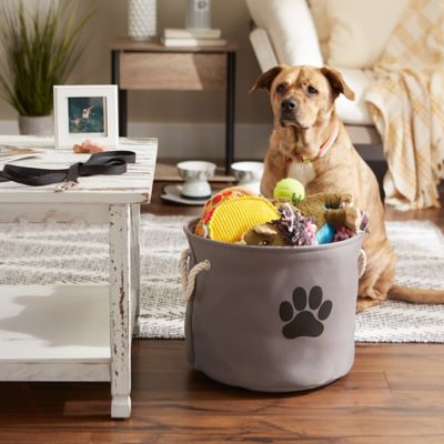 Image showing  Paw Round Polyester Pet Bin, 12 in. x 15 in. x 15 in., Taupe