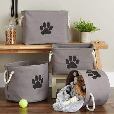 Image showing  Paw Round Polyester Pet Bin, 12 in. x 15 in. x 15 in., Taupe