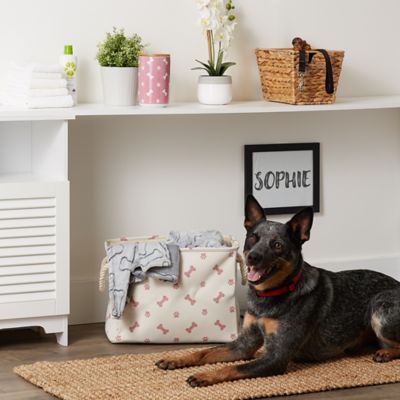 Image showing 5 th Bone Dry Paw and Bone Rectangular Polyester Storage Bin, 14 in. x 8 in. x 9 in., Rose