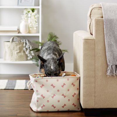 Image showing 6 th Bone Dry Paw and Bone Rectangular Polyester Storage Bin, 14 in. x 8 in. x 9 in., Rose