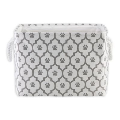 Image showing  Paw Lattice Rectangular Polyester Pet Bin, Medium, Gray