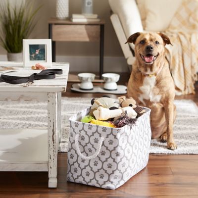 Image showing  Paw Lattice Rectangular Polyester Pet Bin, Medium, Gray
