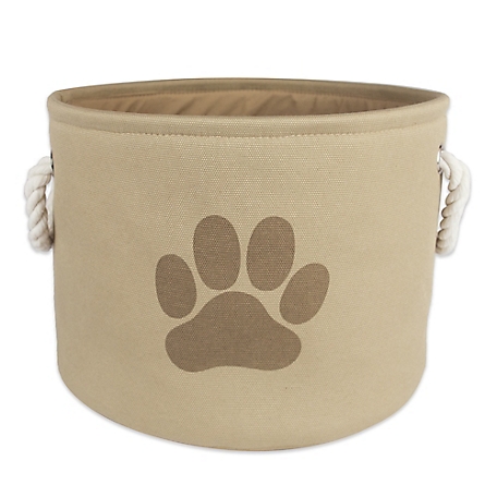 Zingz & Thingz Paw Taupe Round Polyester Pet Bin, 12 in. x 15 in. x 15 in.