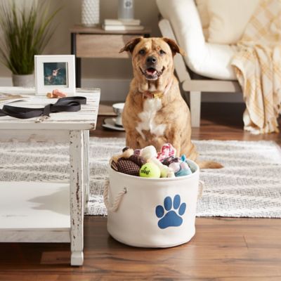 Image showing  Paw Taupe Round Polyester Pet Bin, 9 in. x 12 in. x 12 in., Off White
