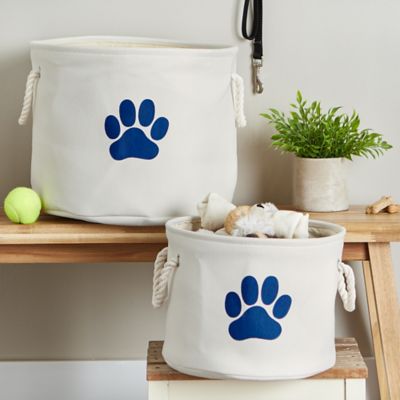 Image showing  Paw Taupe Round Polyester Pet Bin, 9 in. x 12 in. x 12 in., Off White