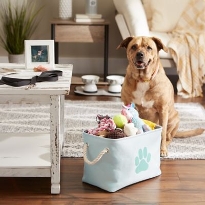 Image showing  Paw Rectangle Polyester Pet Bin, Aqua, SM