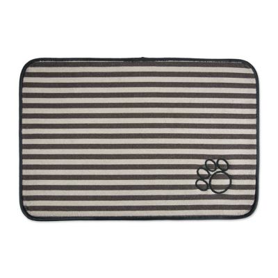 Bone Dry Striped Natural Fiber Embroidered Paw Pet Door Mat, Brown