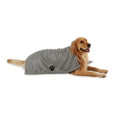 Image showing  Striped Embroidered Paw Pet Towel, 44 in. x 27.5 in., Gray