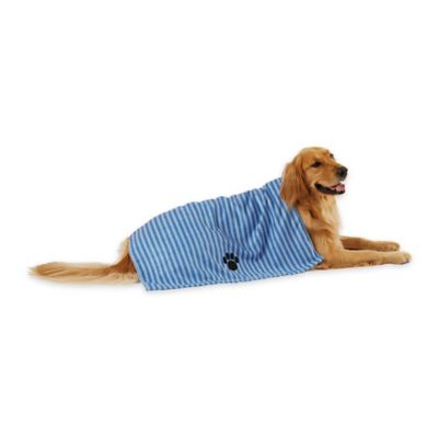 Image showing  Striped Embroidered Paw Pet Towel, 44 in. x 27.5 in., Blue