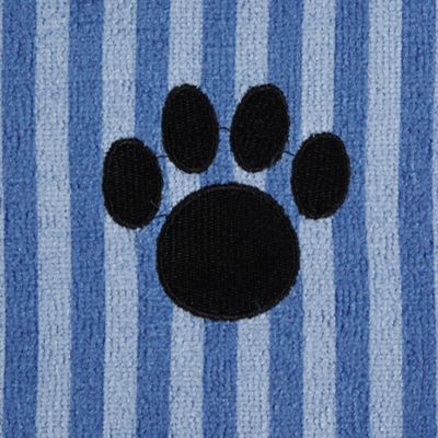 Image showing  Striped Embroidered Paw Pet Towel, 44 in. x 27.5 in., Blue