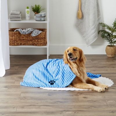 Image showing 5 th Bone Dry Striped Embroidered Paw Pet Towel, 44 in. x 27.5 in., Blue