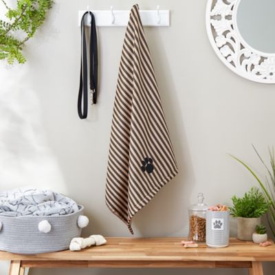 Image showing  Striped Embroidered Paw Pet Towel, 44 in. x 27.5 in., Brown