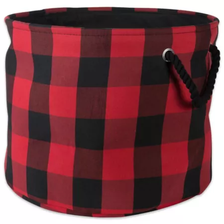 Zingz & Thingz Buffalo Plaid Polyester Round Trash Can 16-in x 15-in Storage Bins