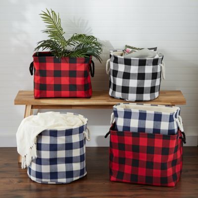 Image showing  Buffalo Check Round Polyester Bin, Red / Black Medium 12x15x15