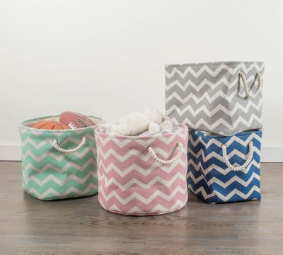 Image showing  Chevron Rectangle Polyester Storage Bin, Gray Medium 16x10x12 in.