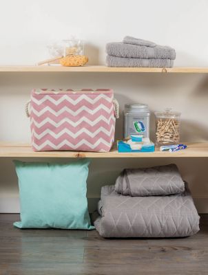 Image showing  Chevron Rectangle Polyester Storage Bin, Rose Medium 16x10x12 in.