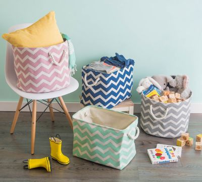 Image showing  Chevron Rectangle Polyester Storage Bin, Rose Medium 16x10x12 in.