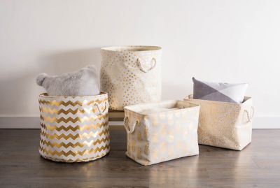 Image showing  Dots Round Polyester Bin, 16 in. x 15 in., Gold