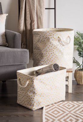Image showing  Dots Gold Rectangle Polyester Bin, 16 in. x 10 in. x 12 in.