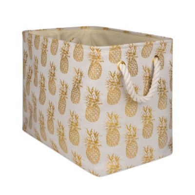 Zingz & Thingz Pineapple Gold Rectangle Polyester Bin, 16 in. x 10 in. x 12 in.