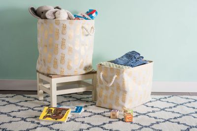 Image showing  Pineapple Rectangular Polyester Bin, 16 in. x 10 in. x 12 in., Gold