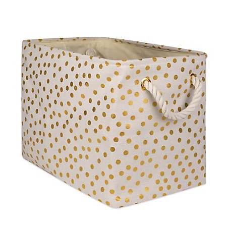 Zingz & Thingz Dots Gold Rectangle Polyester Bin, 16 in. x 10 in. x 12 in.
