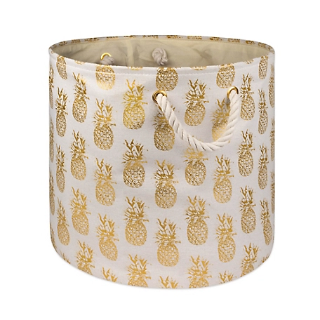 Zingz & Thingz Pineapple Gold Rectangle Polyester Bin, 16 in. x 10 in. x 12 in.