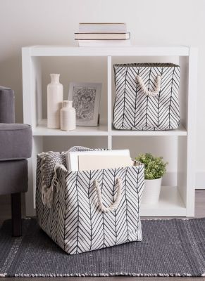 Image showing  Herringbone Square Polyester Bin, Off White