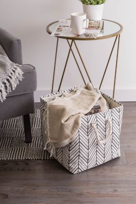 Image showing  Herringbone Square Polyester Bin, Off White