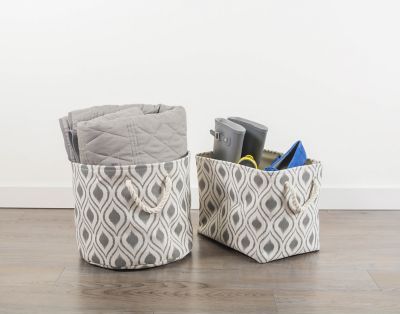 Image showing  Ikat Mineral Rectangle Polyester Storage Bin, Mineral Medium 16x10x12