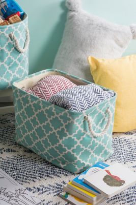 Image showing  Lattice Rectangle Polyester Bin, Aqua Rectangle Medium 16x10x12